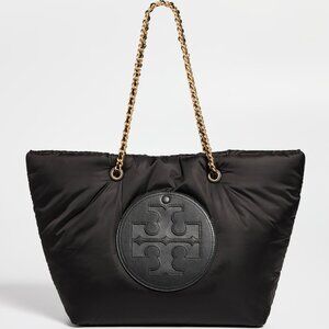 NWT Tory Burch Ella Puffer Chain Nylon Shoulder Tote BLACK GOLD AUTHENTIC